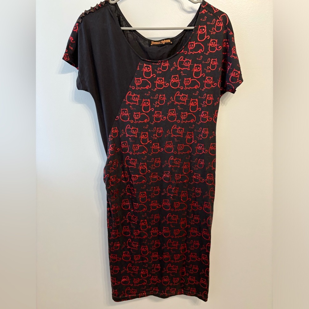 Princess Highway Metallic Red Cat Print Dress